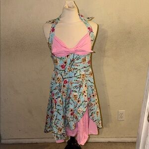 Floral Halter Dress with Pink Accents